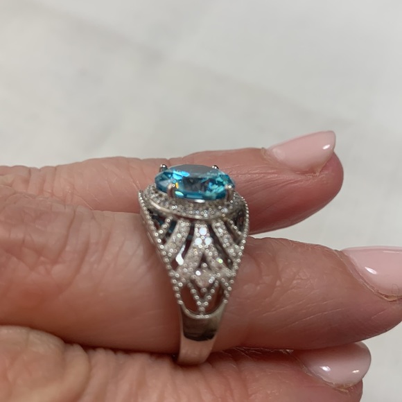 NWT JTV BELLA LUCE 7.07CTW AQUAMARINE & WHITE DIAMOND SIMULANTS RHODIUM OVER SS - Picture 5 of 6